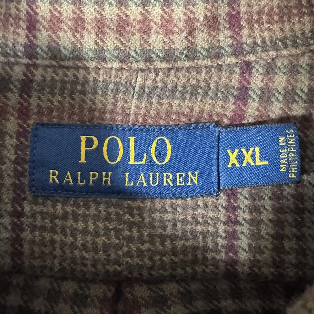 Polo Ralph Lauren Hunting Shirt Mens XXL Brown Plaid Flannel Suede Houndstooth